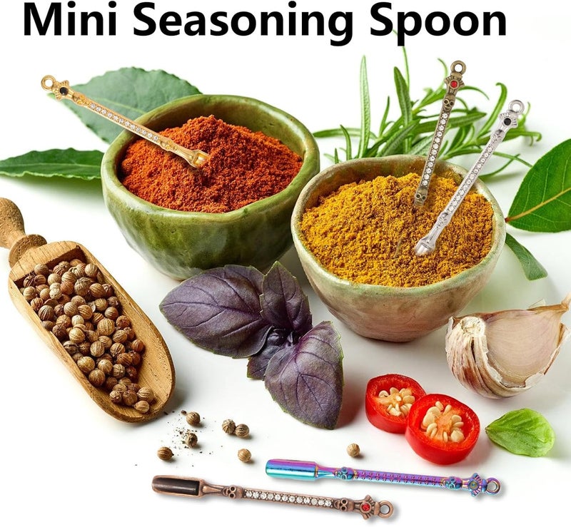 Asanta 5 PCS Mini Spoons, Small Shovel Spoons, 3.22 Inch Metal Tiny Spoon for Spices, Salt, Sugar, Pepper (Skull, Multicolor) - Image 3